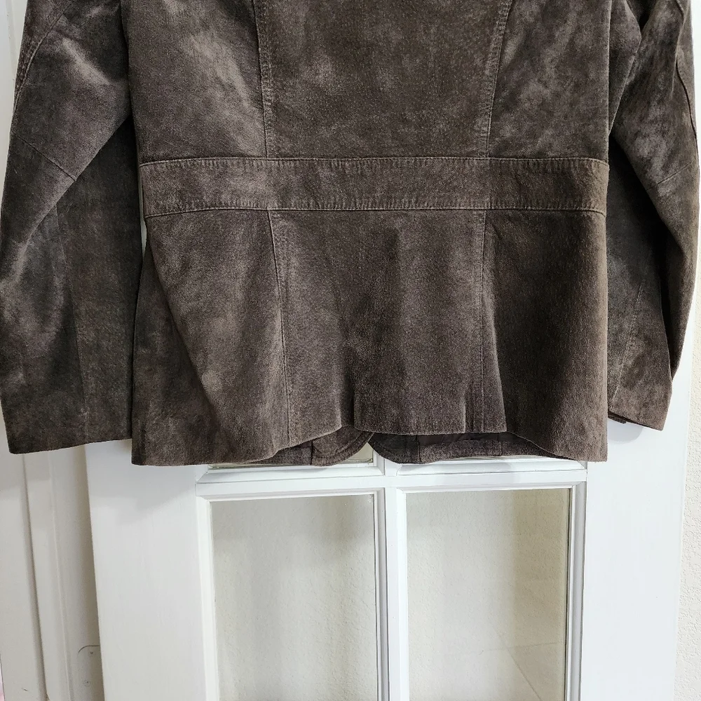 Liz Claiborne Women's Brown Suede Leather Blazer Jacket Petite Medium